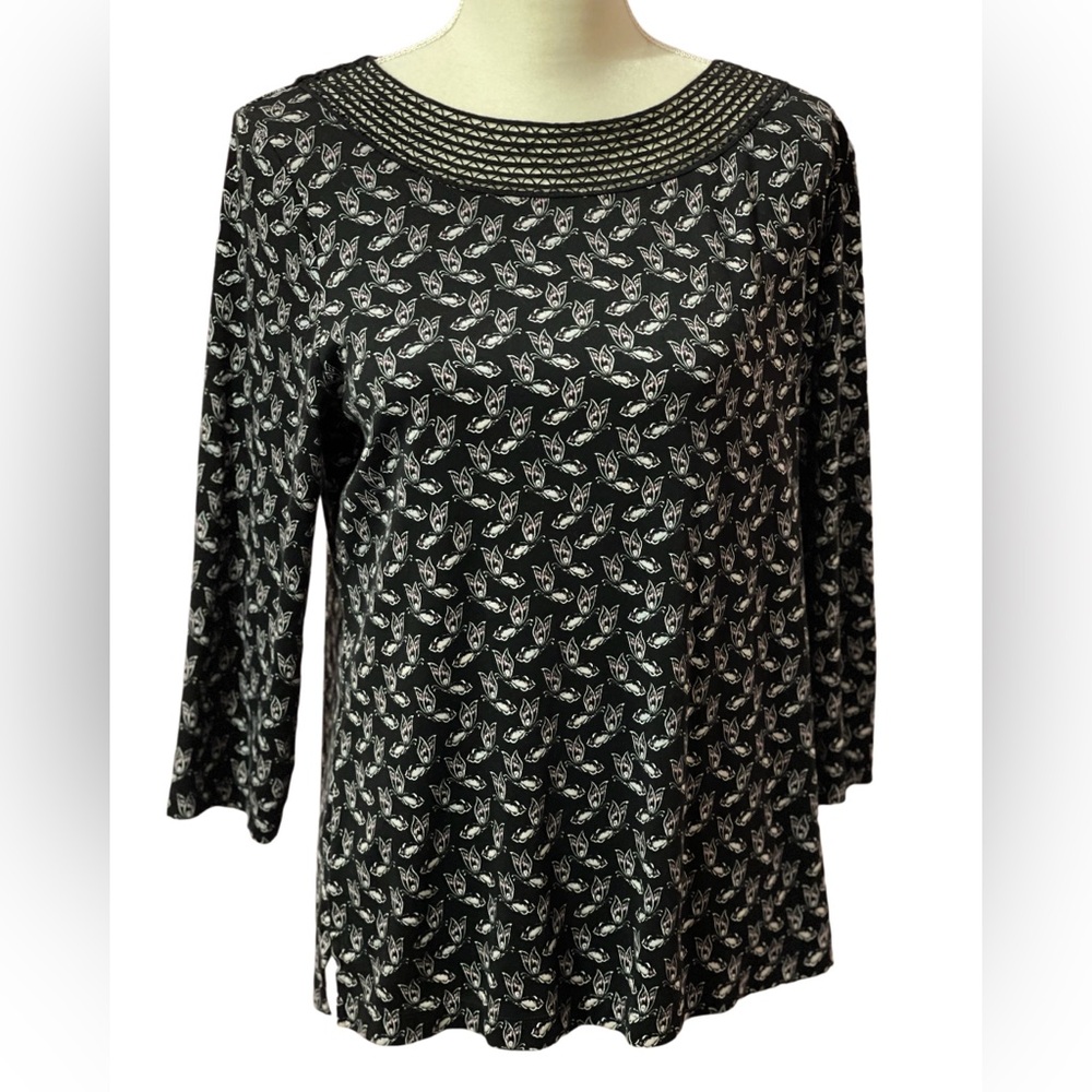 Croft & Barrow Womens Pullover Blouse Butterfly Black X Large Office Whimsigoth